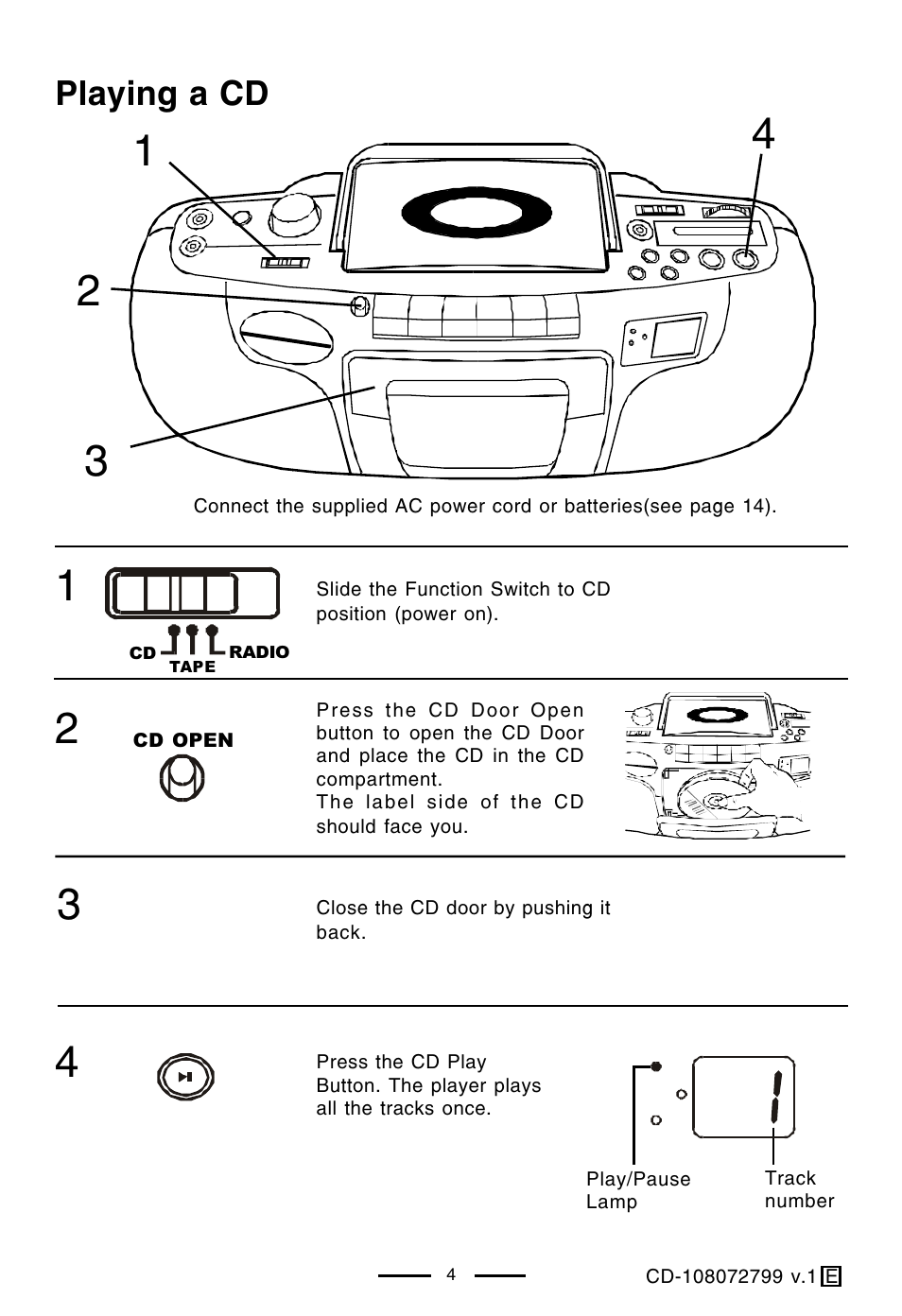 Playing a cd | Lenoxx Electronics CD-108 User Manual | Page 5 / 20