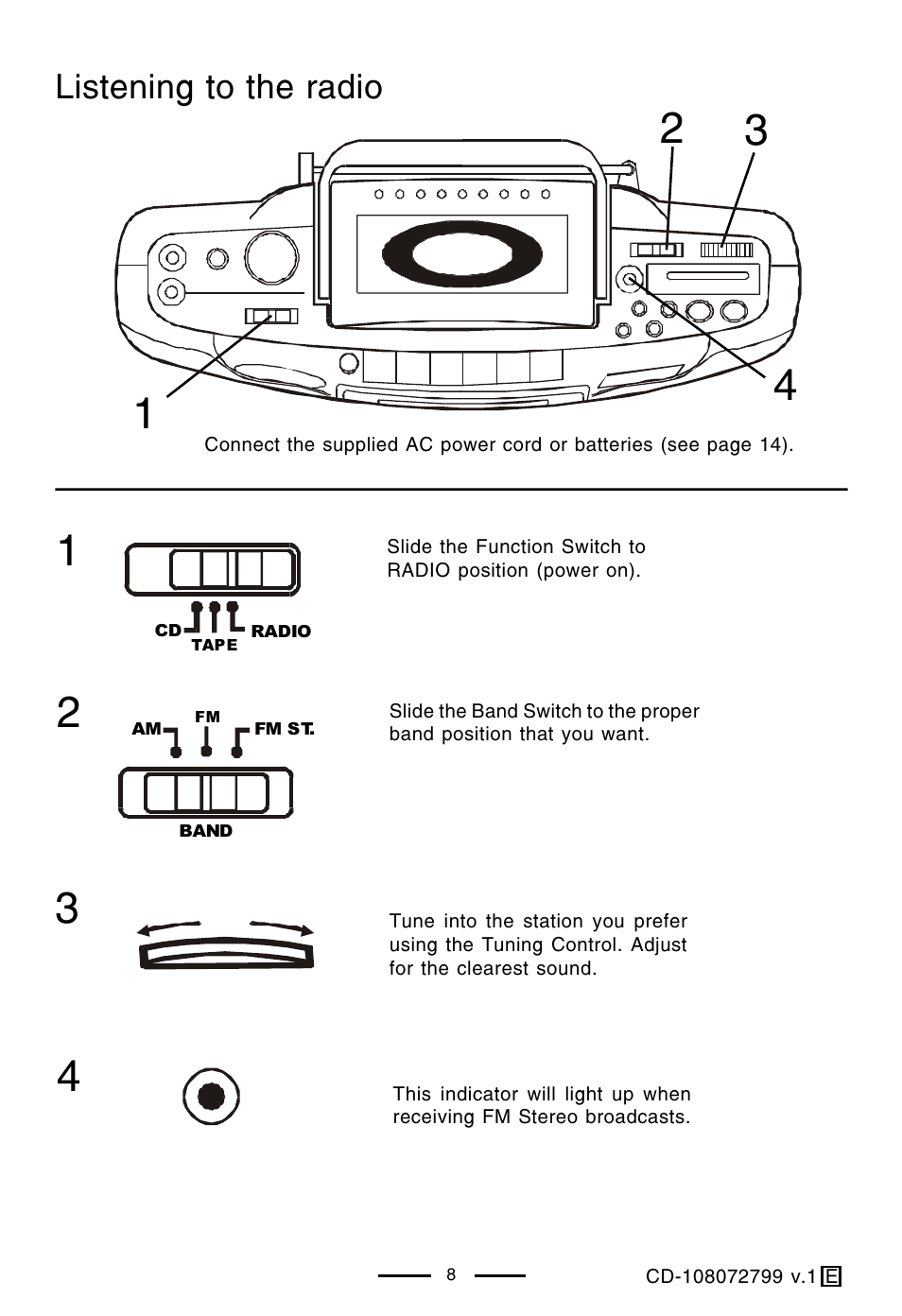 Listening to the radio | Lenoxx Electronics CD-108 User Manual | Page 9 / 20