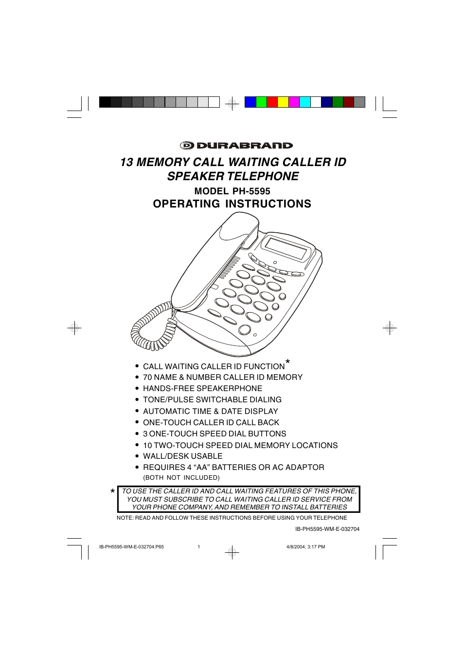 Lenoxx Electronics IB-PH5595 User Manual | 20 pages
