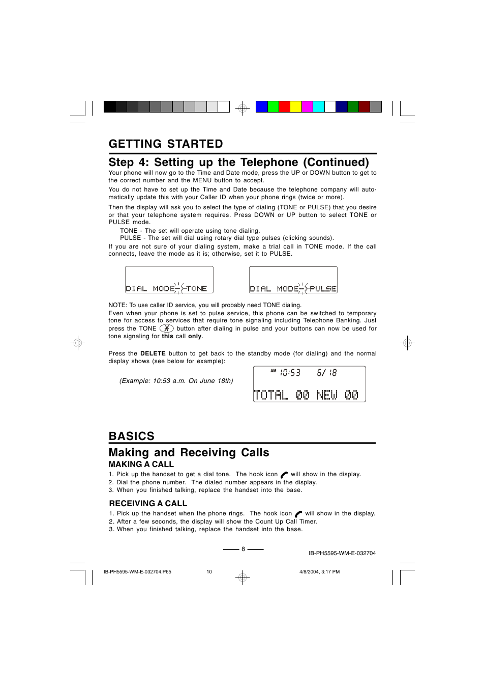 Basics making and receiving calls | Lenoxx Electronics IB-PH5595 User Manual | Page 10 / 20
