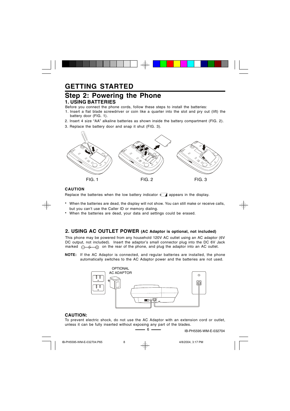 Getting started, Step 2: powering the phone | Lenoxx Electronics IB-PH5595 User Manual | Page 8 / 20