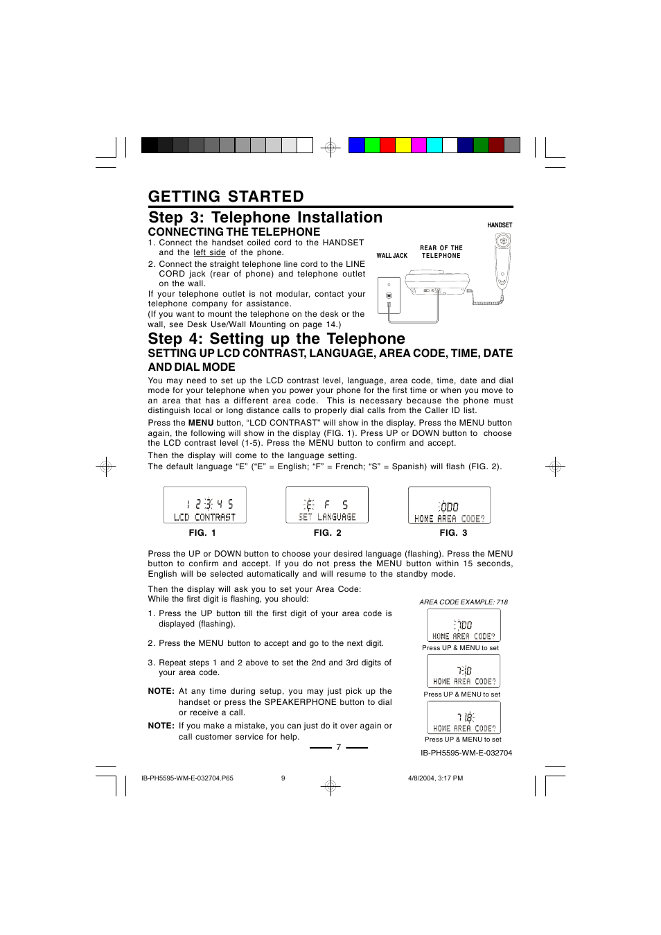 Step 3: telephone installation getting started, Step 4: setting up the telephone, Connecting the telephone | Lenoxx Electronics IB-PH5595 User Manual | Page 9 / 20