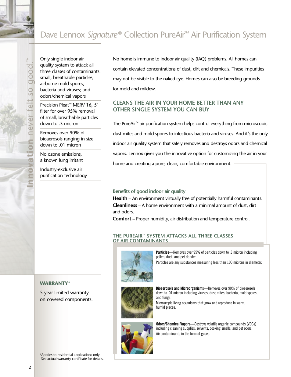 Dave lennox signature, Collection pureair, Air purification system | Lenoxx Electronics Air Purification System Pureair User Manual | Page 2 / 6