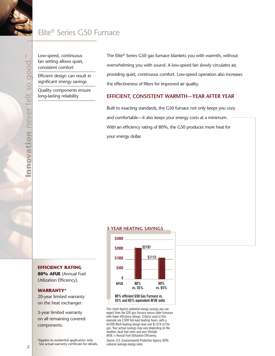 Elite, Series g50 furnace | Lenoxx Electronics G50 User Manual | Page 2 / 4