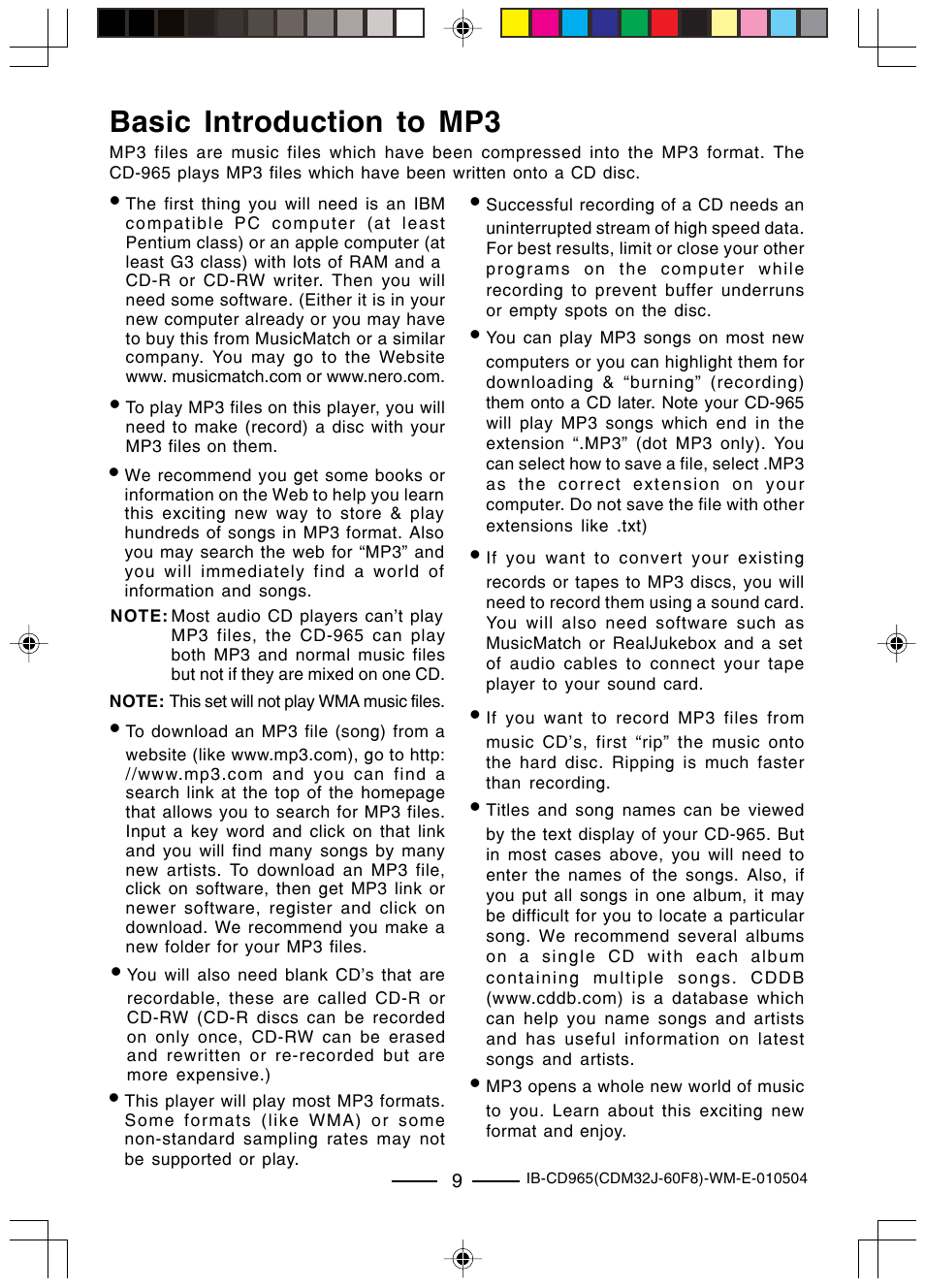 Basic introduction to mp3 | Lenoxx Electronics CD-965 User Manual | Page 10 / 20