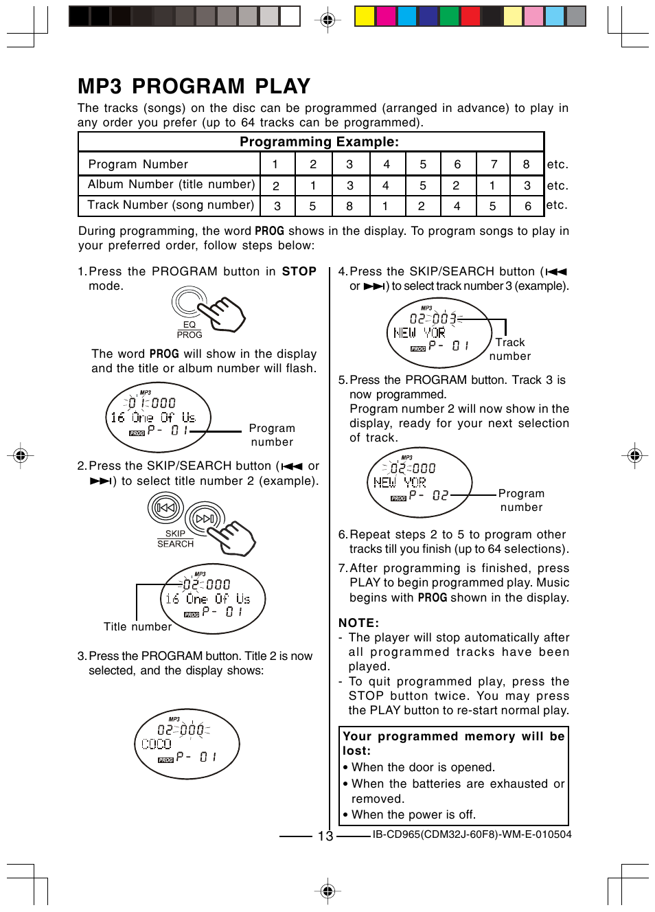 Mp3 program play | Lenoxx Electronics CD-965 User Manual | Page 14 / 20