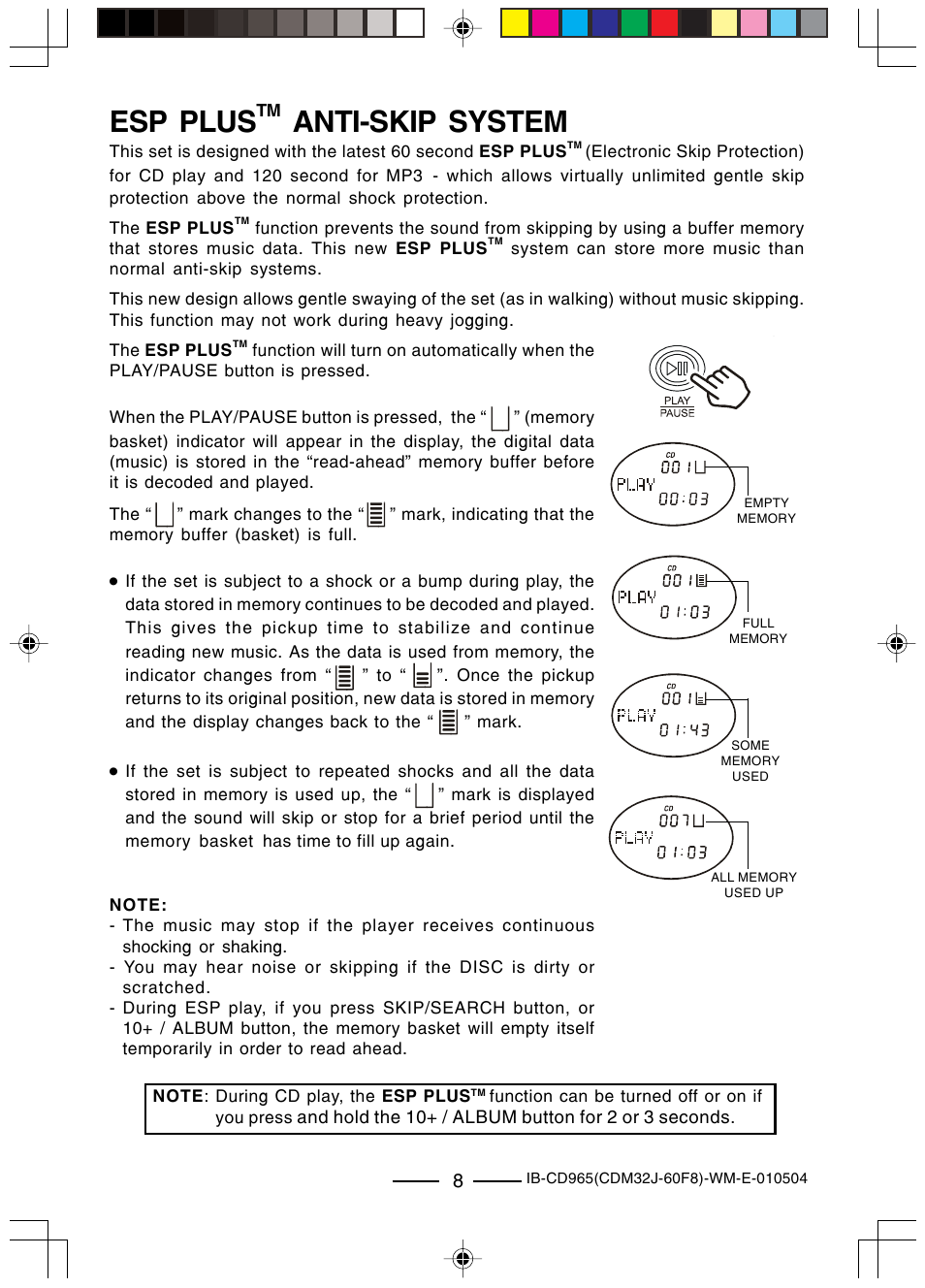 Esp plus, Anti-skip system | Lenoxx Electronics CD-965 User Manual | Page 9 / 20