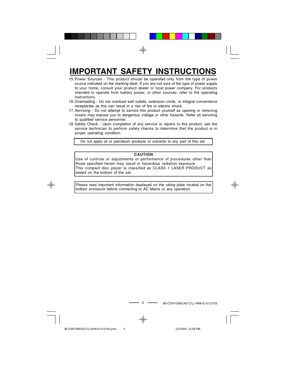 Important safety instructions | Lenoxx Electronics CDR1906 User Manual | Page 3 / 17