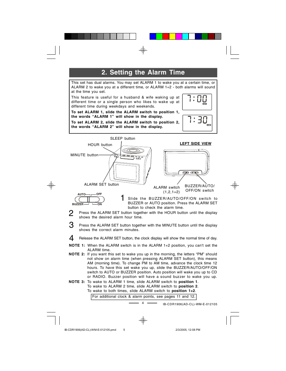 Setting the alarm time | Lenoxx Electronics CDR1906 User Manual | Page 5 / 17