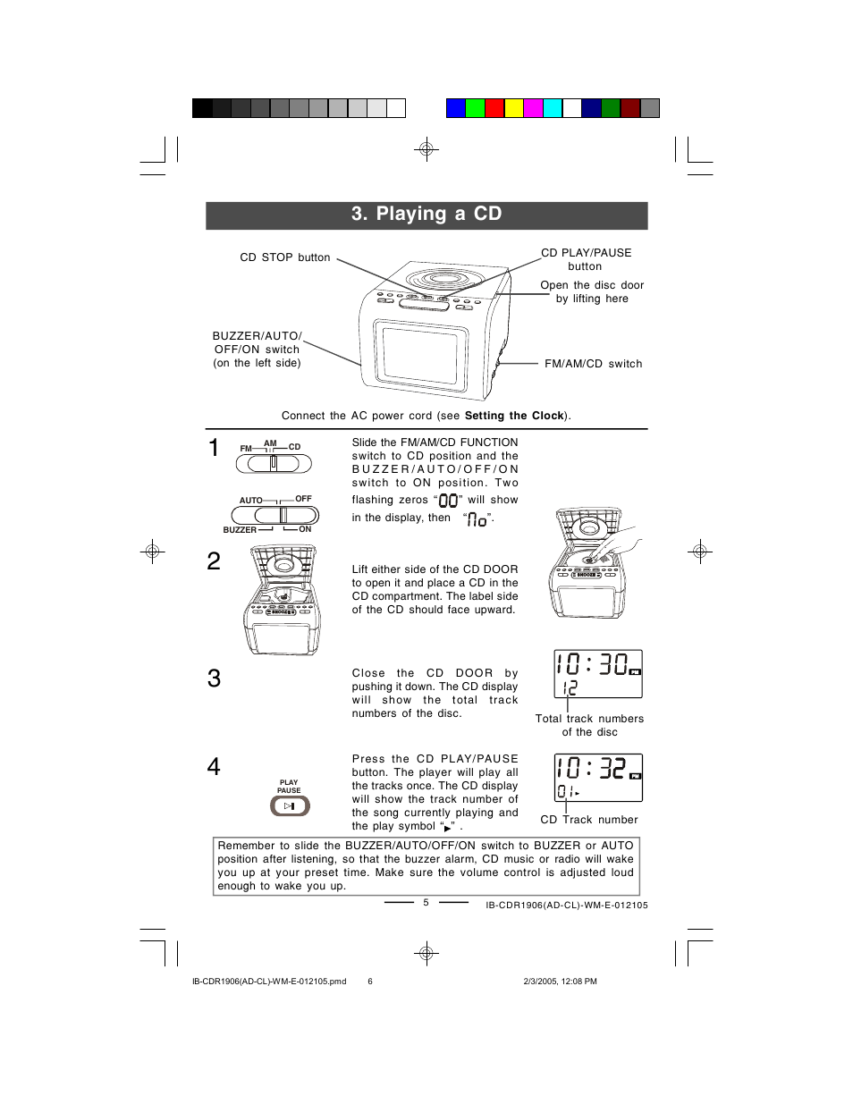 Playing a cd | Lenoxx Electronics CDR1906 User Manual | Page 6 / 17