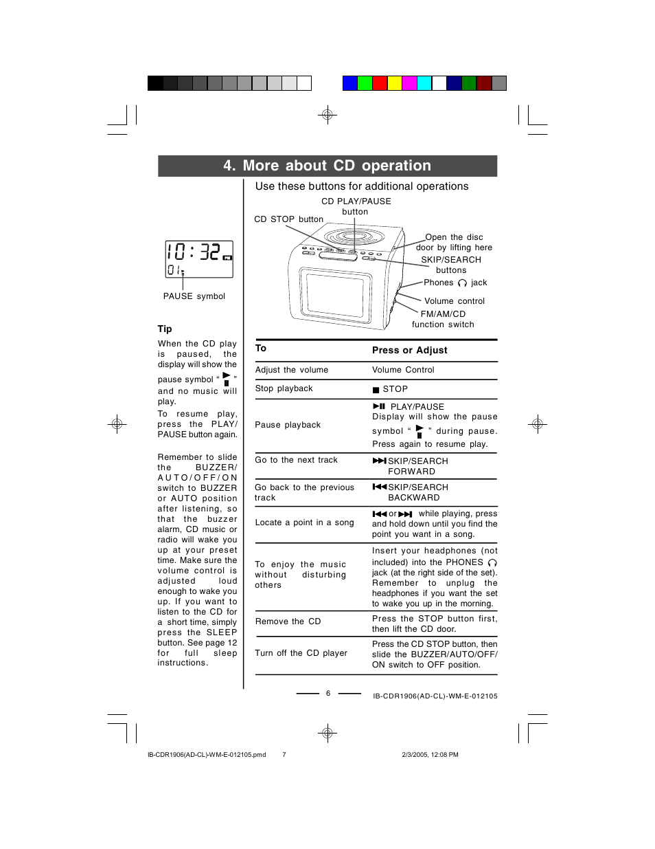 More about cd operation | Lenoxx Electronics CDR1906 User Manual | Page 7 / 17