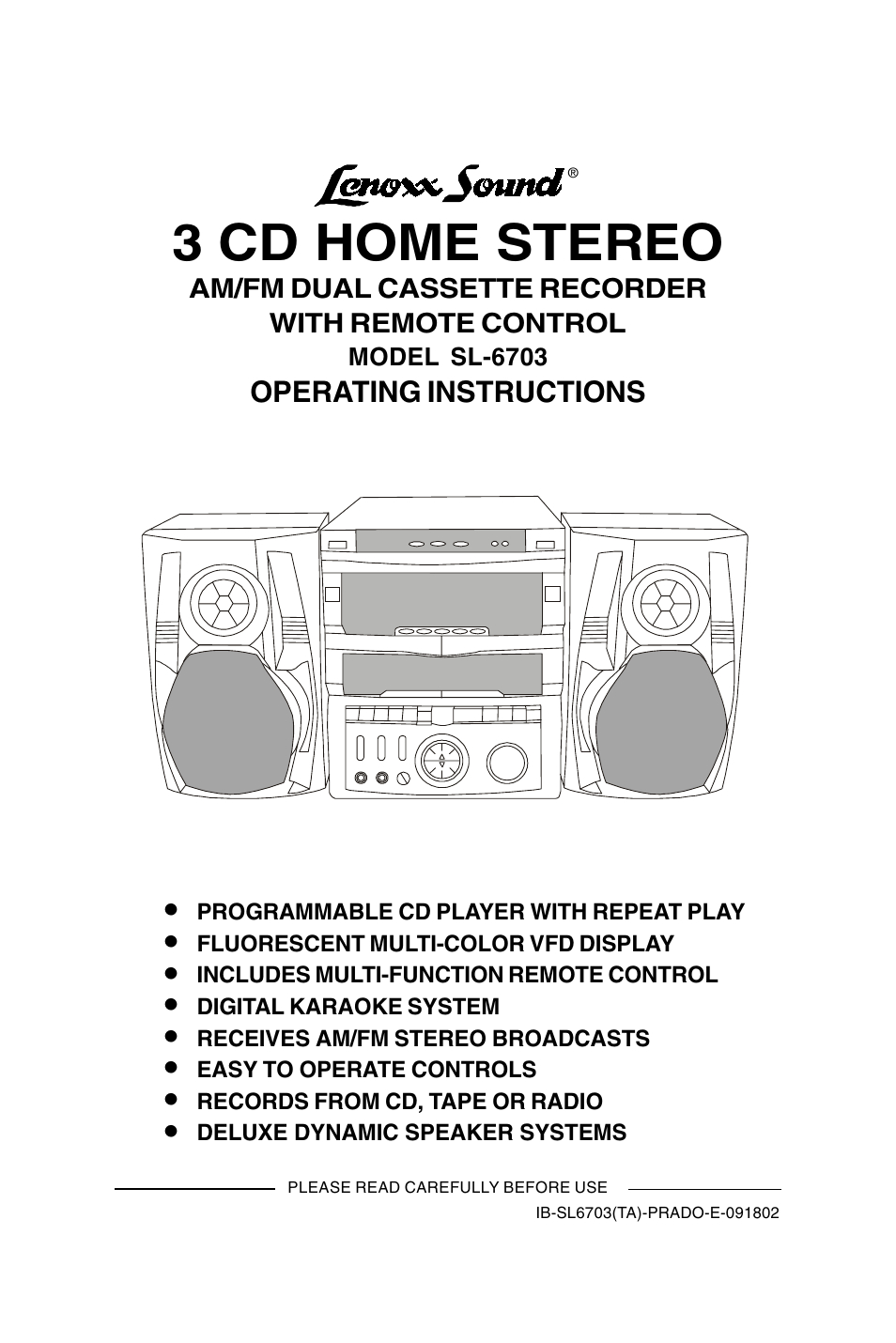 Lenoxx Electronics SL-6703 User Manual | 24 pages