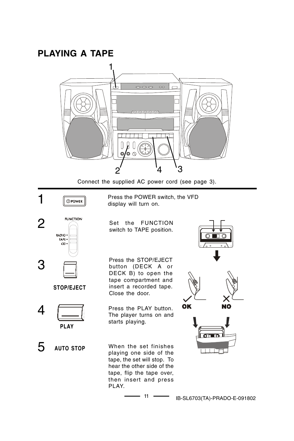 Playing a tape | Lenoxx Electronics SL-6703 User Manual | Page 12 / 24
