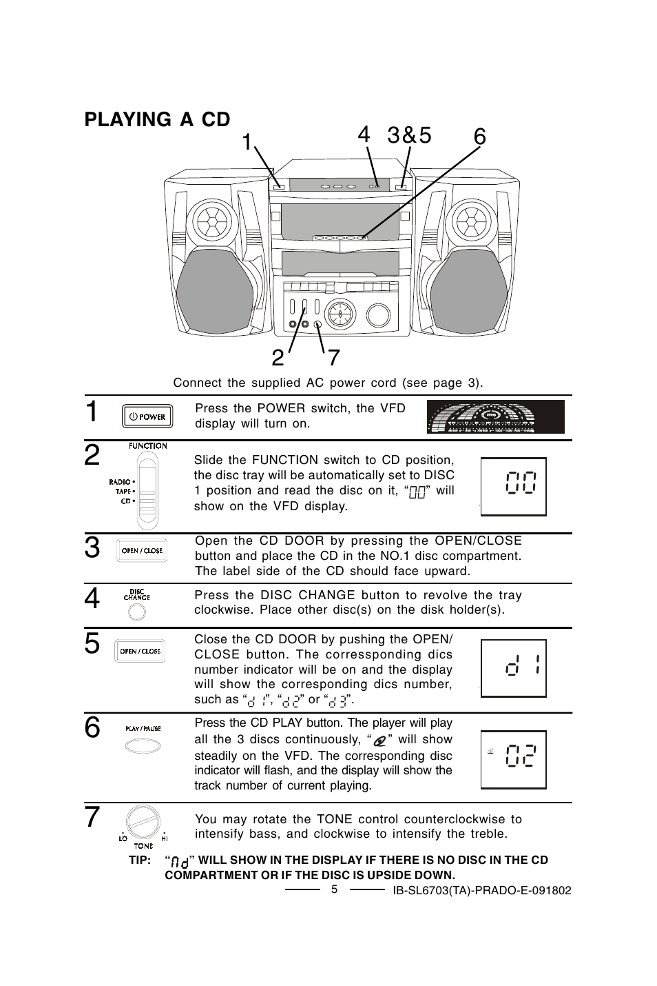 Playing a cd | Lenoxx Electronics SL-6703 User Manual | Page 6 / 24