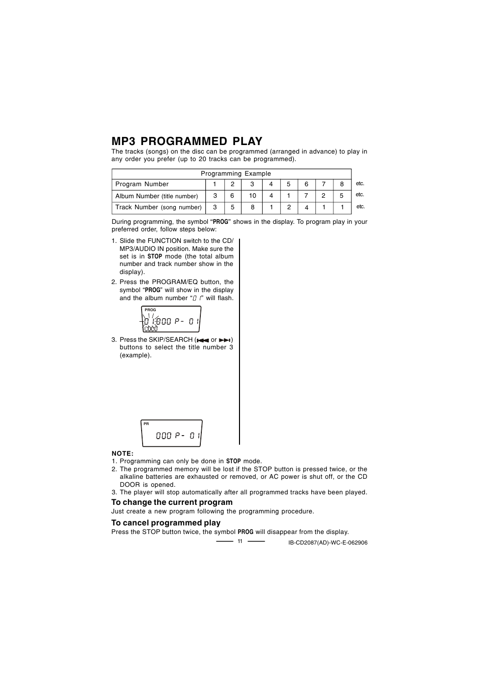 Mp3 programmed play | Lenoxx Electronics CD-2087 User Manual | Page 12 / 23