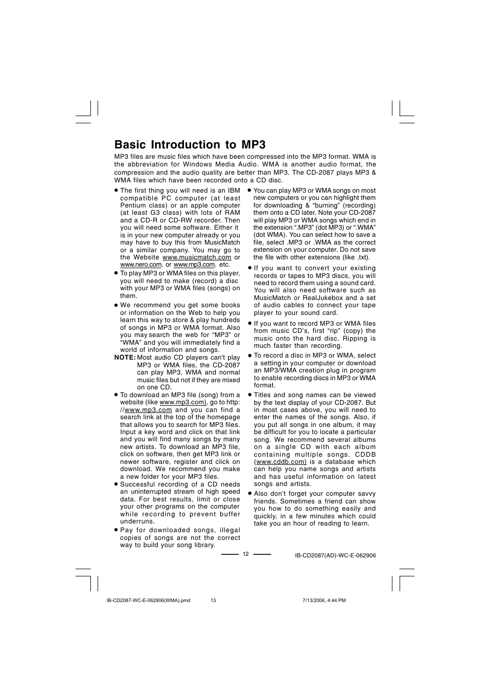 Basic introduction to mp3 | Lenoxx Electronics CD-2087 User Manual | Page 13 / 23