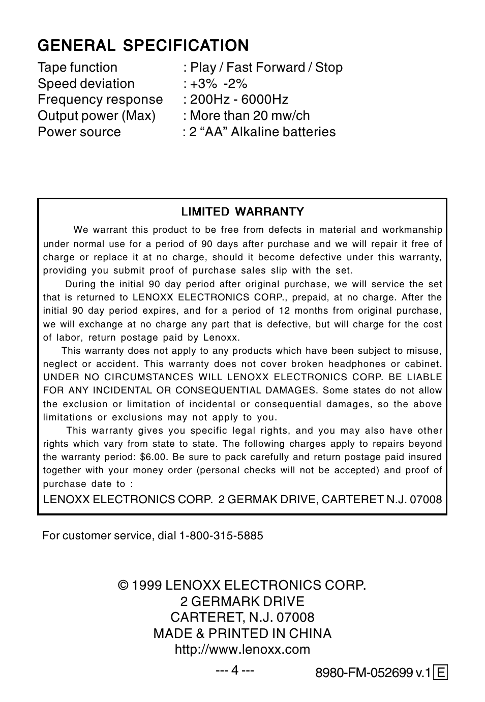 Lenoxx Electronics 8980 FM User Manual | Page 4 / 4