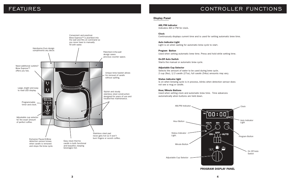 Features controller functions | Lance-Larkin BE-112 User Manual | Page 4 / 11