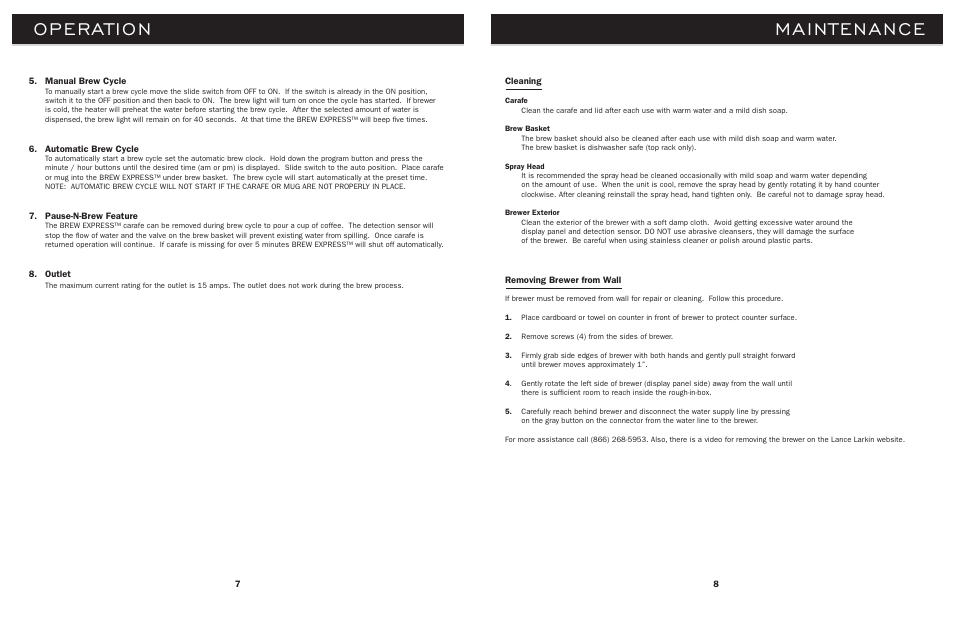 Operation, Maintenance | Lance-Larkin BE-112 User Manual | Page 6 / 11