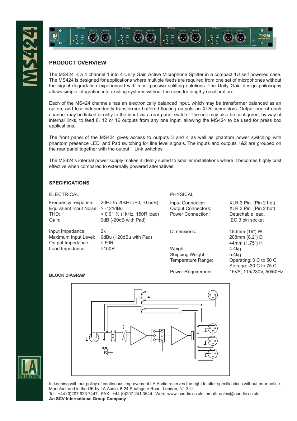 LA Audio Electronic MS424 User Manual | 2 pages