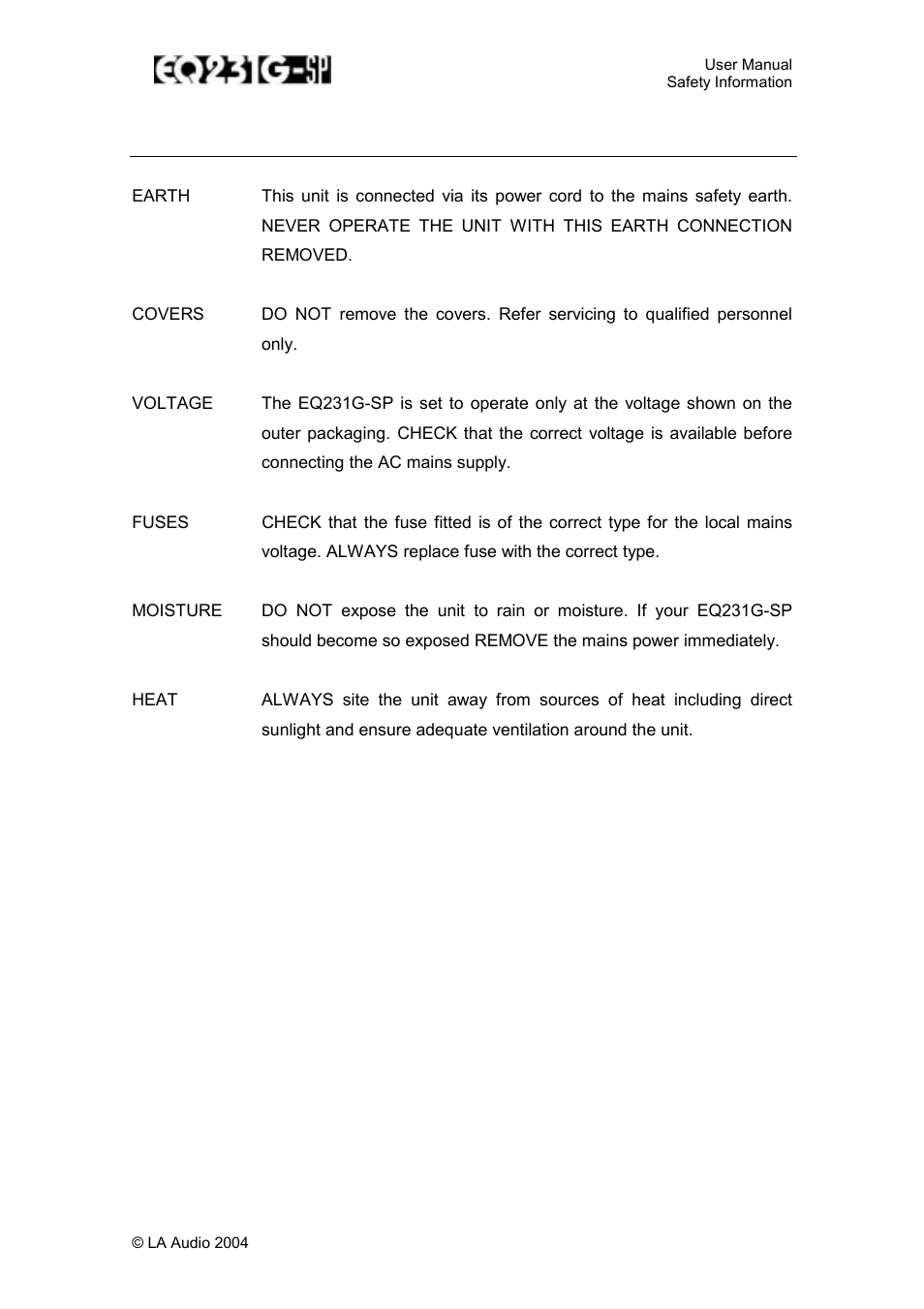LA Audio EQ231G-SP User Manual | Page 6 / 20