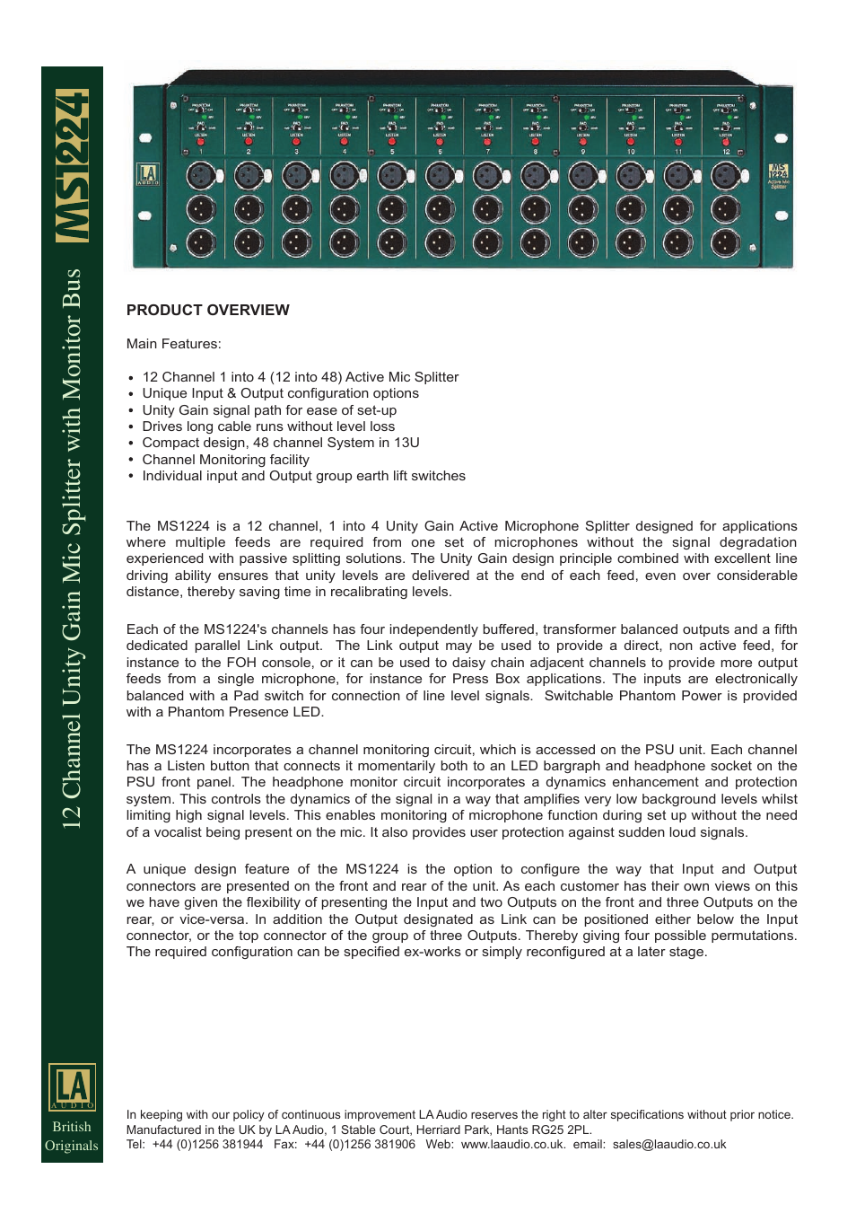 LA Audio Electronic MS1224 User Manual | 3 pages