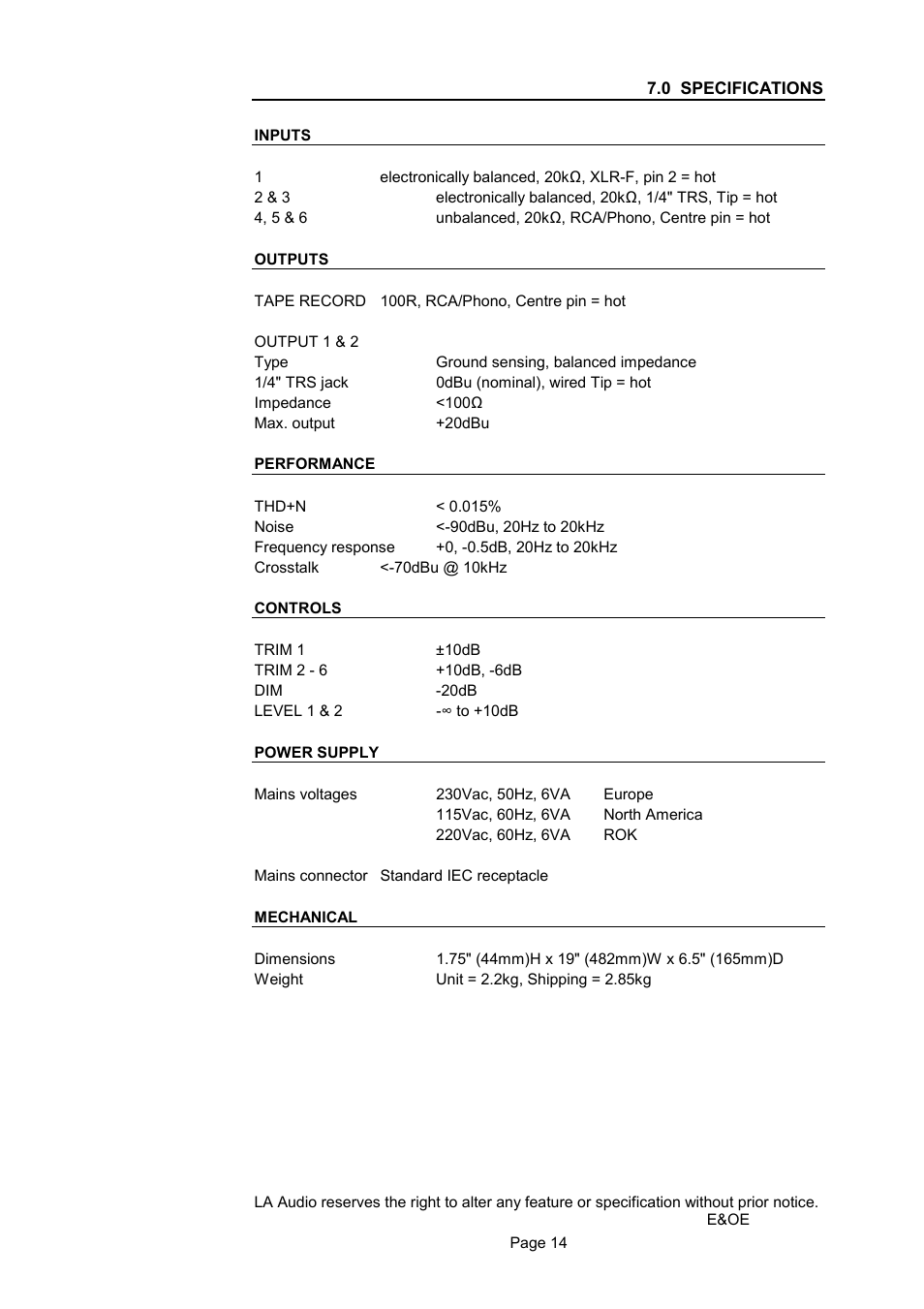 LA Audio SPX20 User Manual | Page 14 / 14