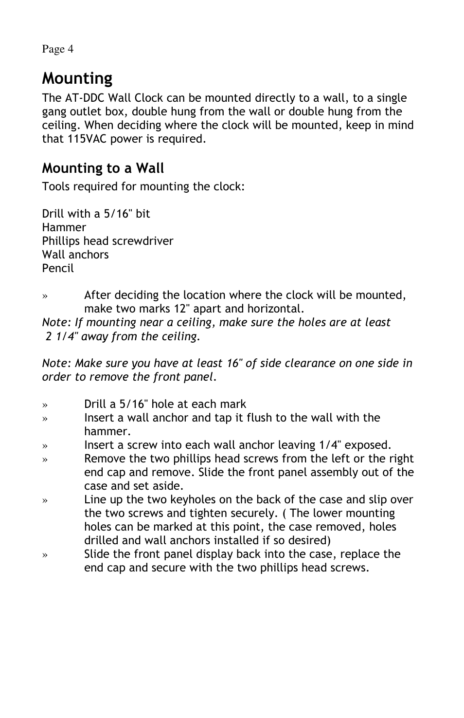 Mounting, Mounting to a wall | Lathem Airtime AT-DDC4 User Manual | Page 6 / 13
