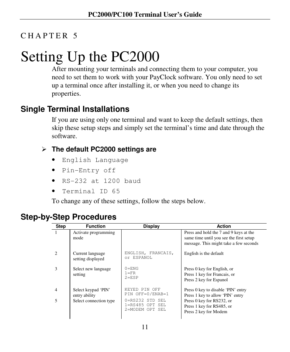 Setting up the pc2000, Single terminal installations, Step-by-step procedures | Lathem PC2000 User Manual | Page 19 / 34