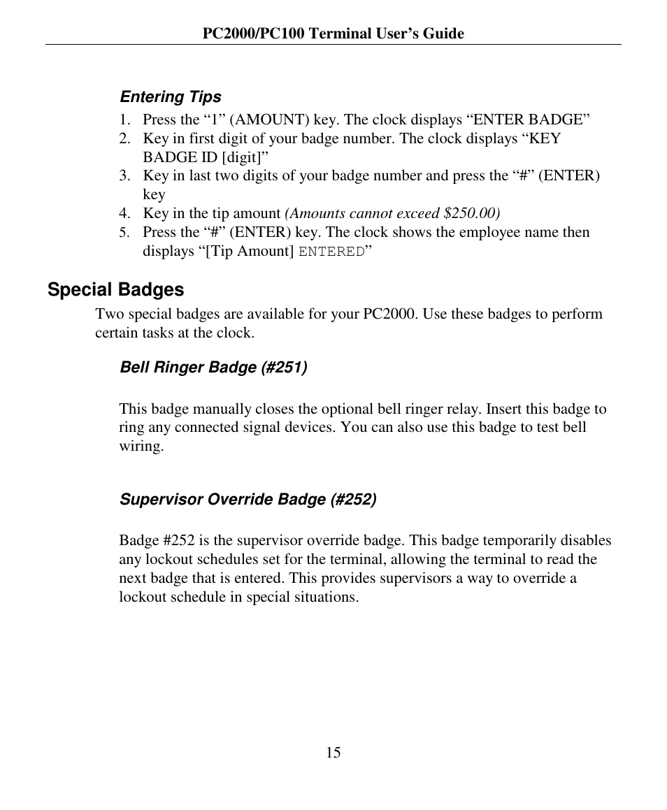 Special badges | Lathem PC2000 User Manual | Page 23 / 34