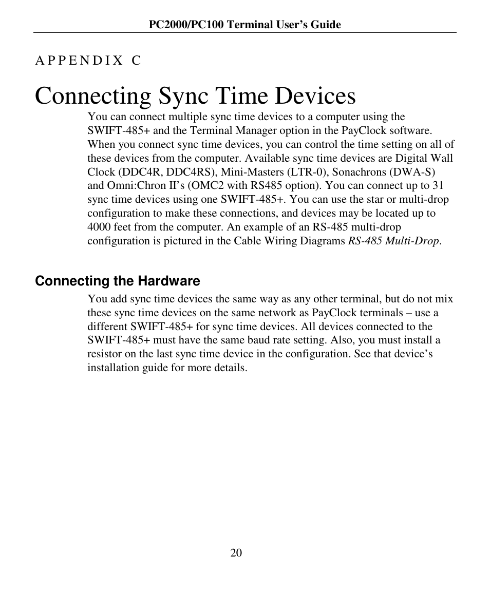 Connecting sync time devices | Lathem PC2000 User Manual | Page 28 / 34