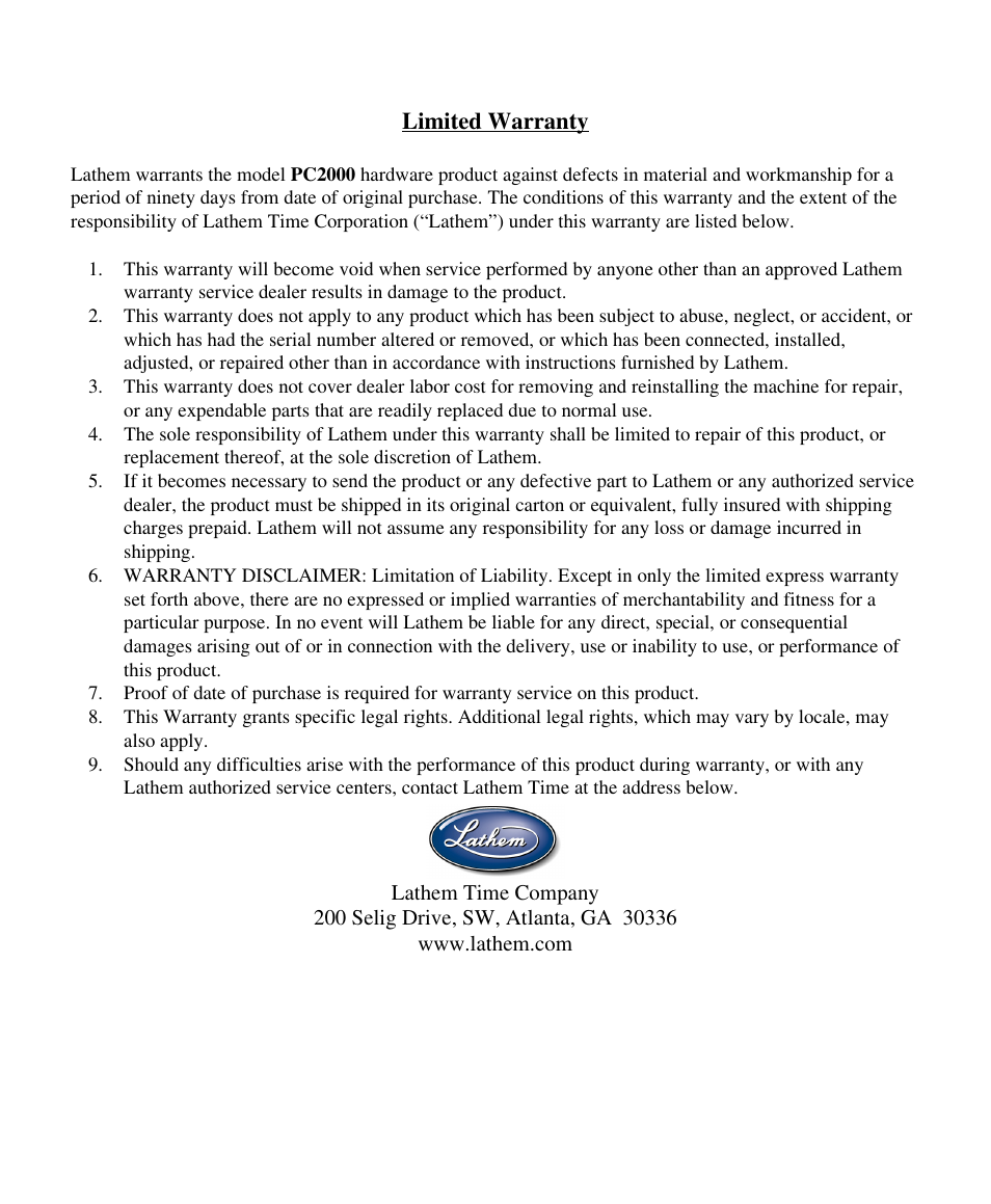 Lathem PC2000 User Manual | Page 4 / 34