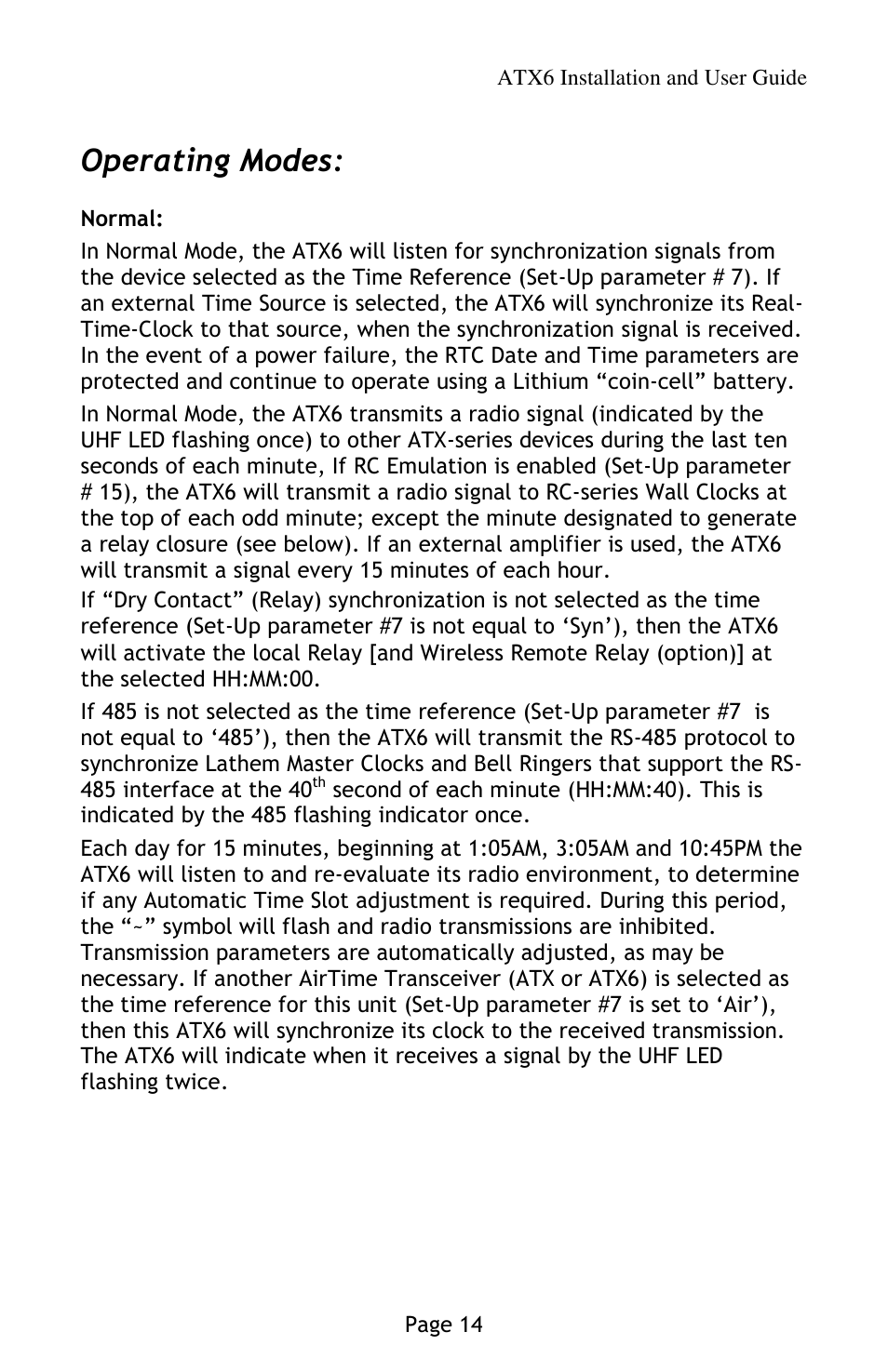 Operating modes | Lathem AirTime ATX6 User Manual | Page 18 / 31