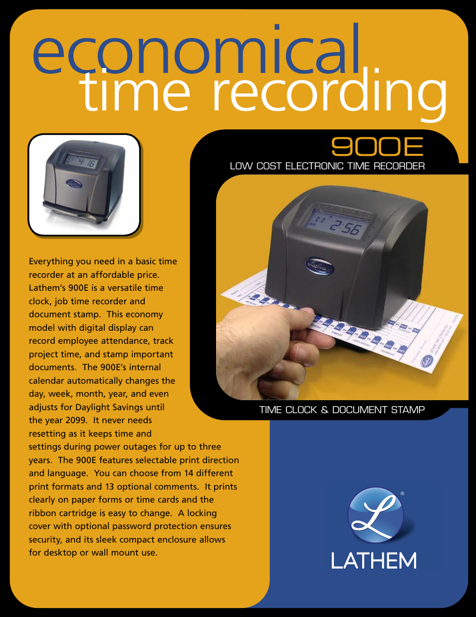 Lathem 900E User Manual | 2 pages