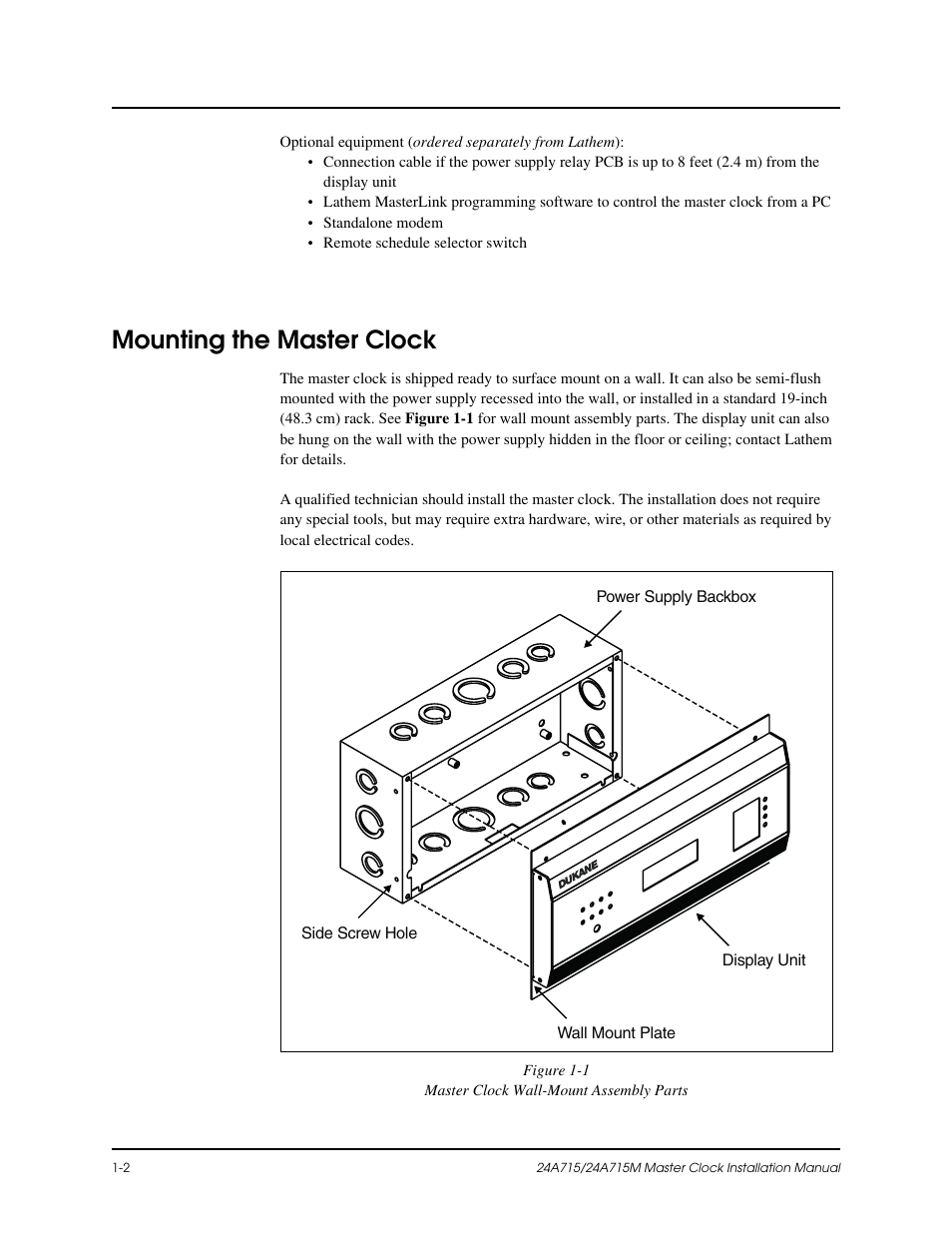 Mounting the master clock | Lathem Dukane 24A715 User Manual | Page 16 / 86