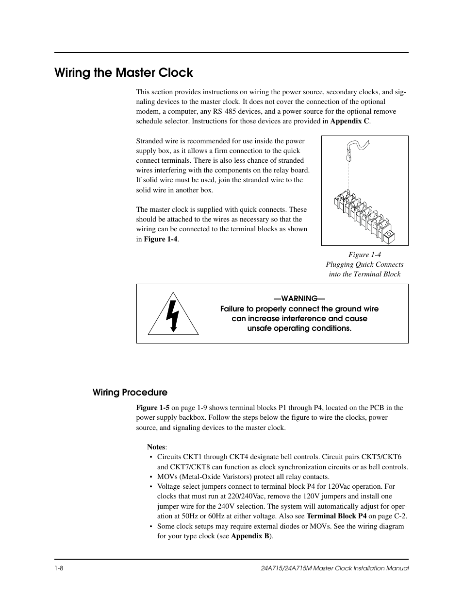 Wiring the master clock | Lathem Dukane 24A715 User Manual | Page 22 / 86