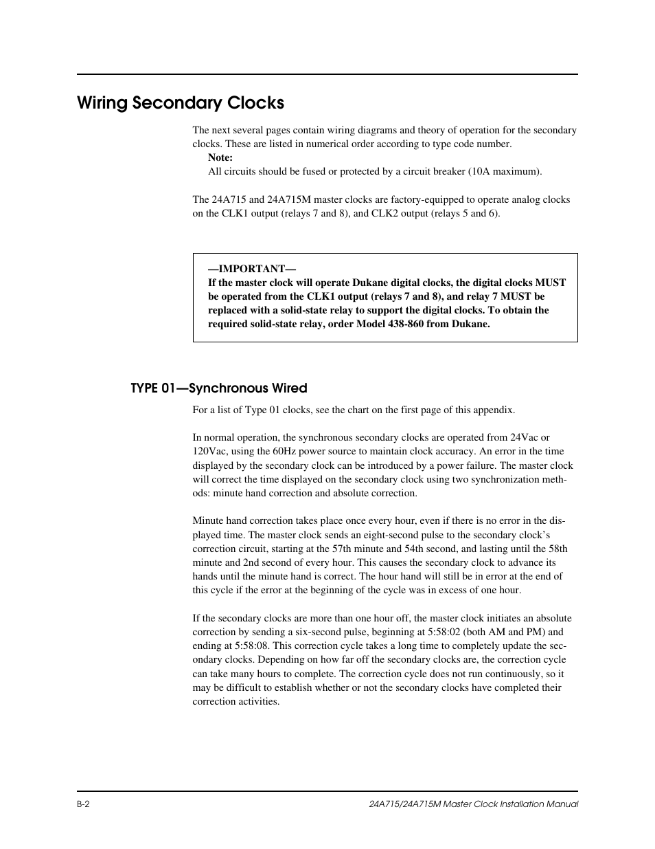 Wiring secondary clocks | Lathem Dukane 24A715 User Manual | Page 44 / 86