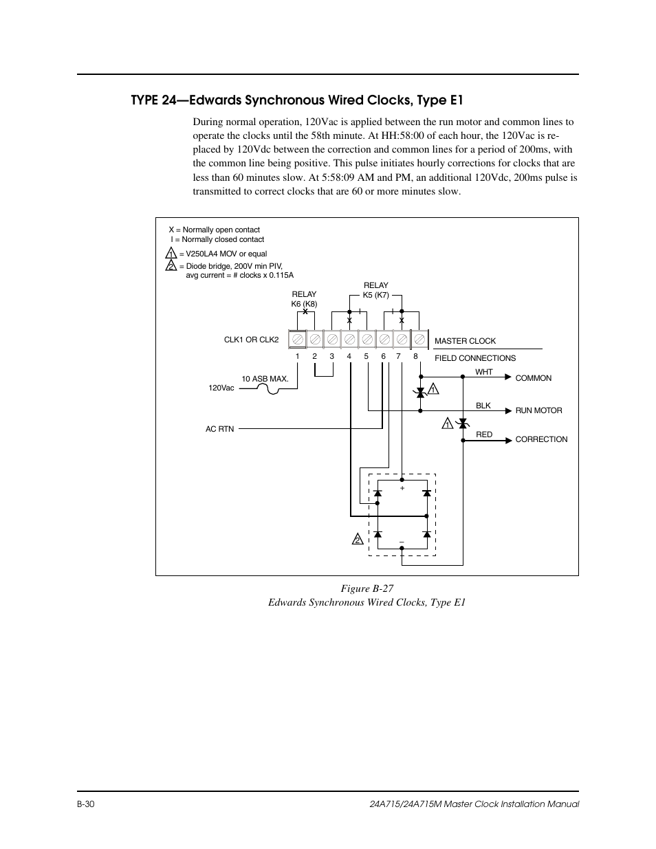 B-30, B-27, Type 24—edwards synchronous wired clocks, type e1 | Lathem Dukane 24A715 User Manual | Page 72 / 86