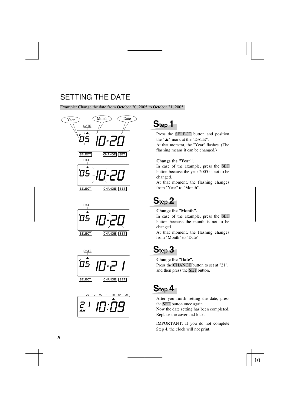 Setting the date | Lathem 1500E User Manual | Page 10 / 36