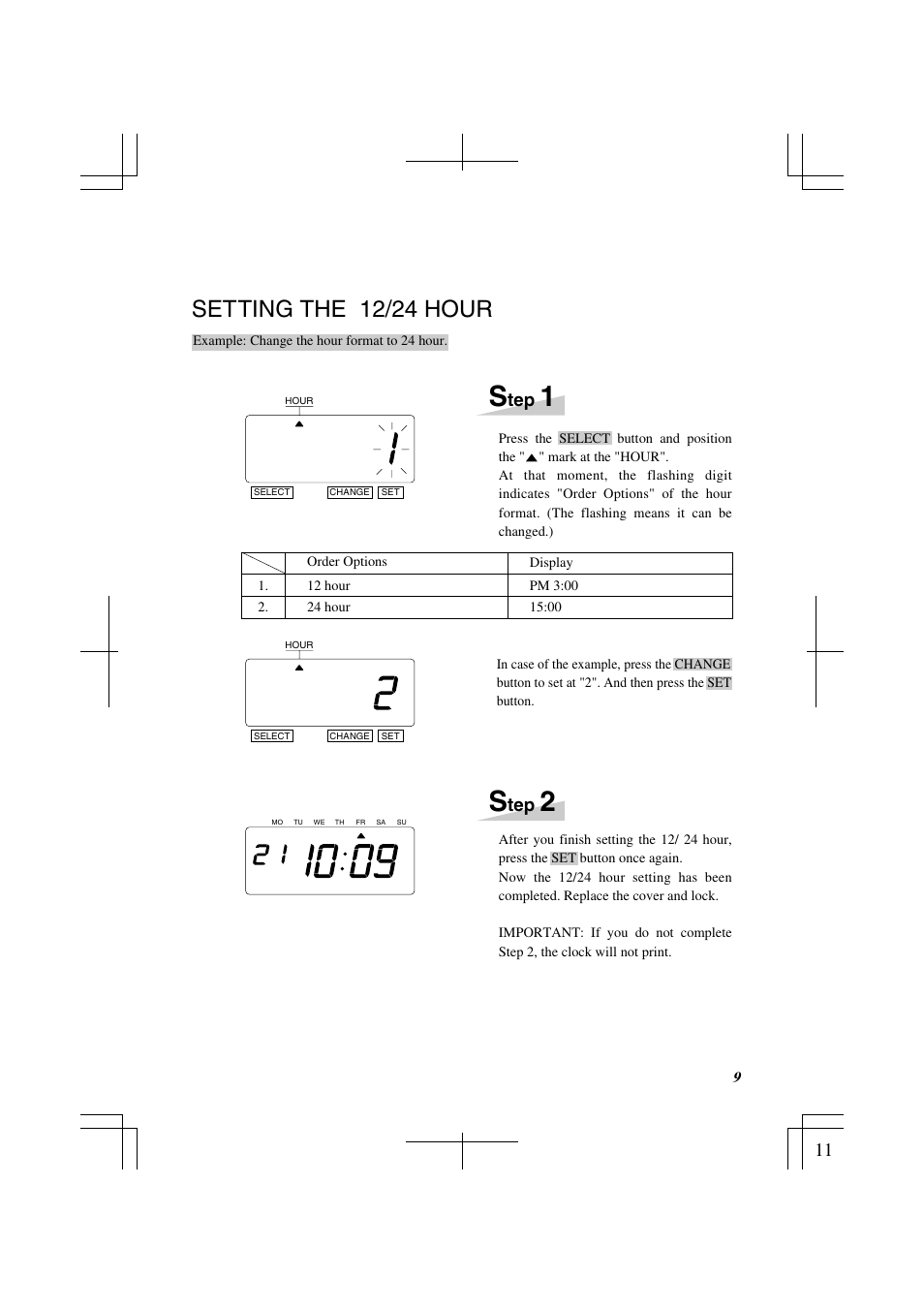 Setting the 12/24 hour | Lathem 1500E User Manual | Page 11 / 36