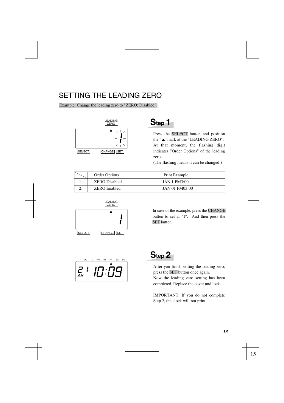 Setting the leading zero | Lathem 1500E User Manual | Page 15 / 36