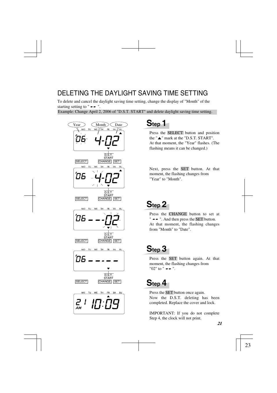 Deleting the daylight saving time setting | Lathem 1500E User Manual | Page 23 / 36