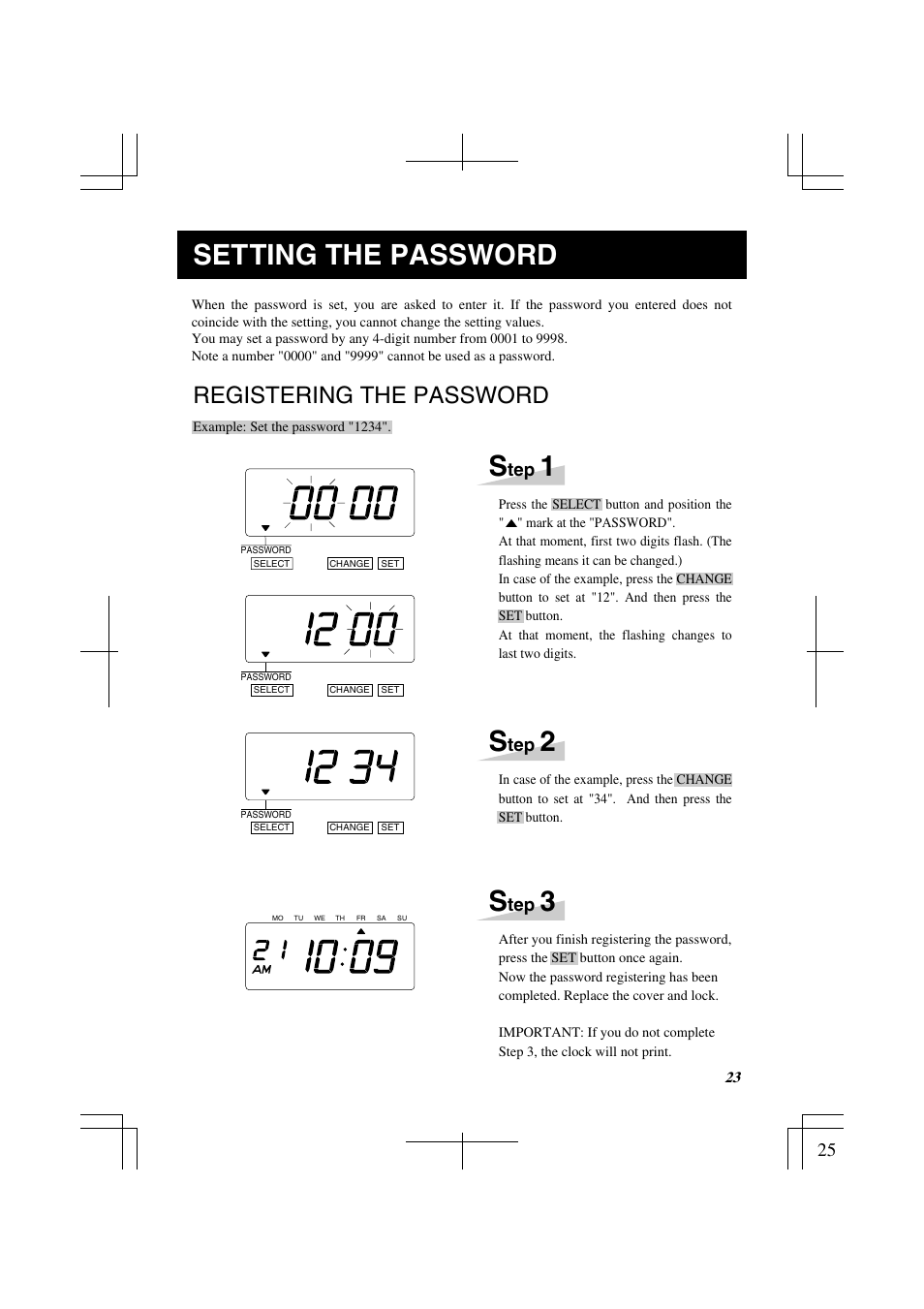 Setting the password, Registering the password | Lathem 1500E User Manual | Page 25 / 36