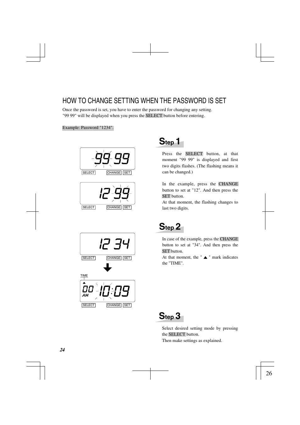 How to change setting when the password is set | Lathem 1500E User Manual | Page 26 / 36