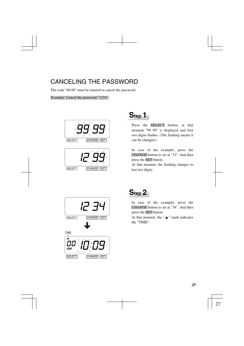 Setting the display format, Canceling the password | Lathem 1500E User Manual | Page 27 / 36