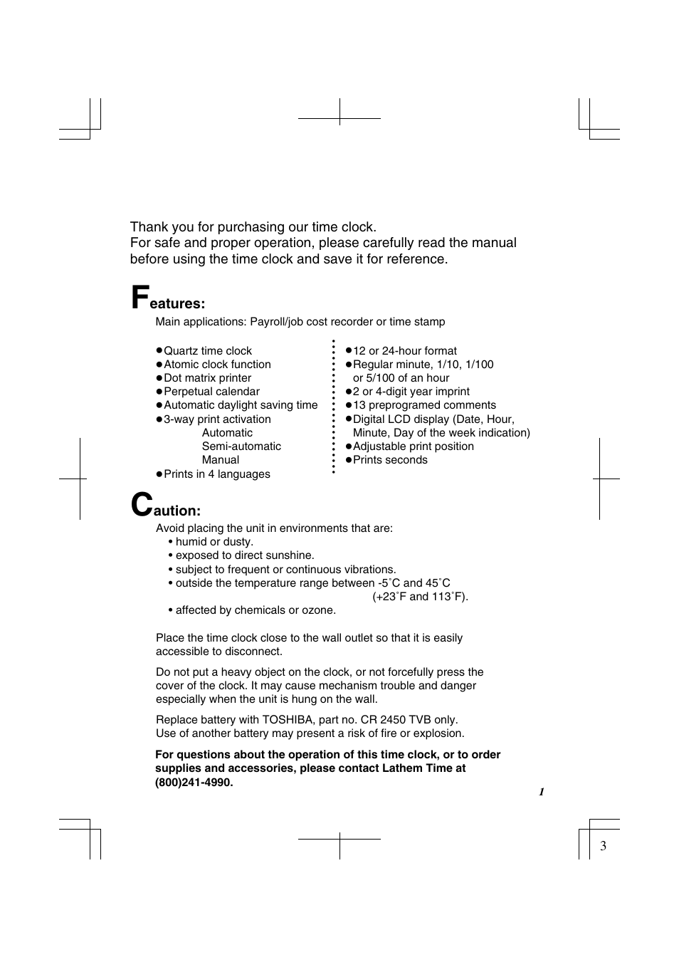 Lathem 1500E User Manual | Page 3 / 36
