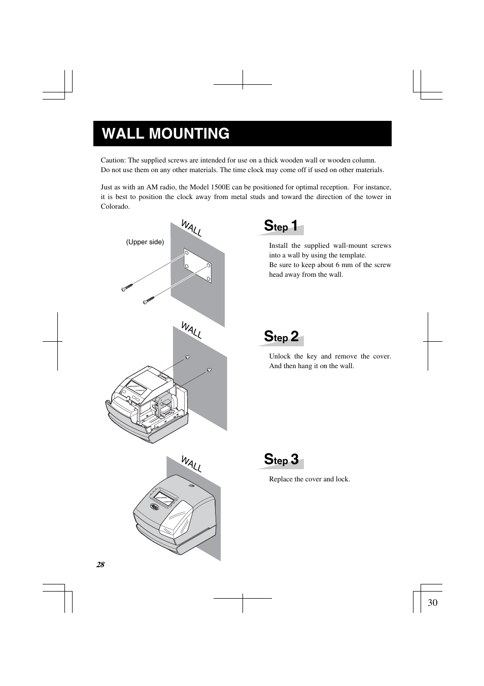 3wall mounting | Lathem 1500E User Manual | Page 30 / 36