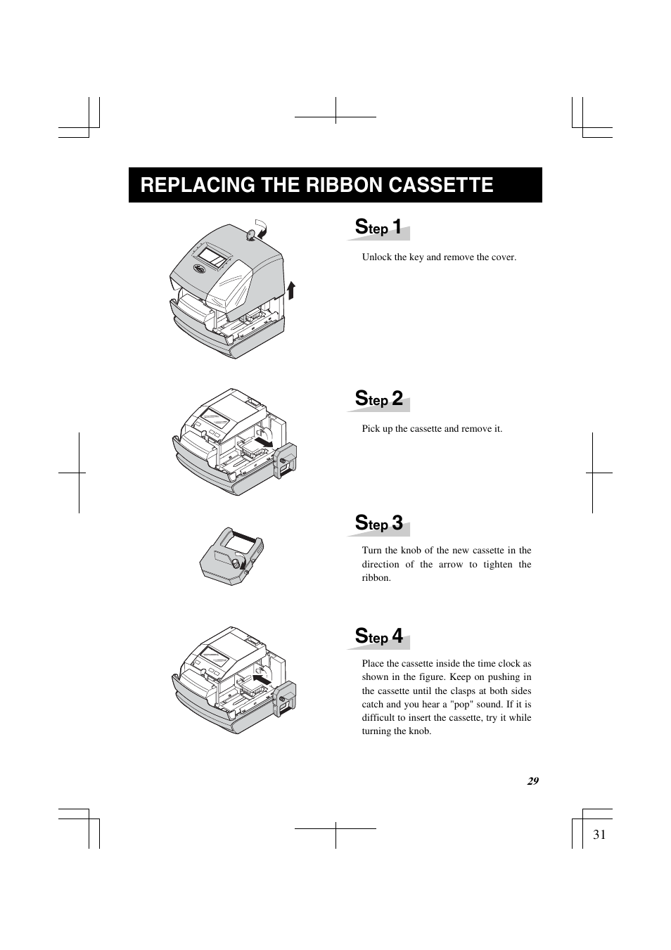 3replacing the ribbon cassette | Lathem 1500E User Manual | Page 31 / 36