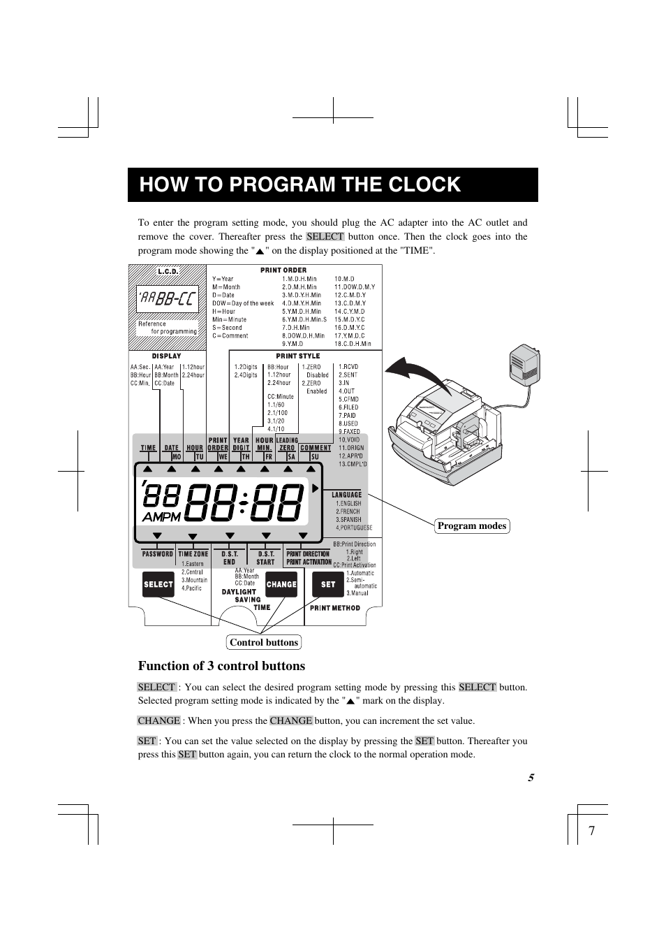 How to program the clock | Lathem 1500E User Manual | Page 7 / 36