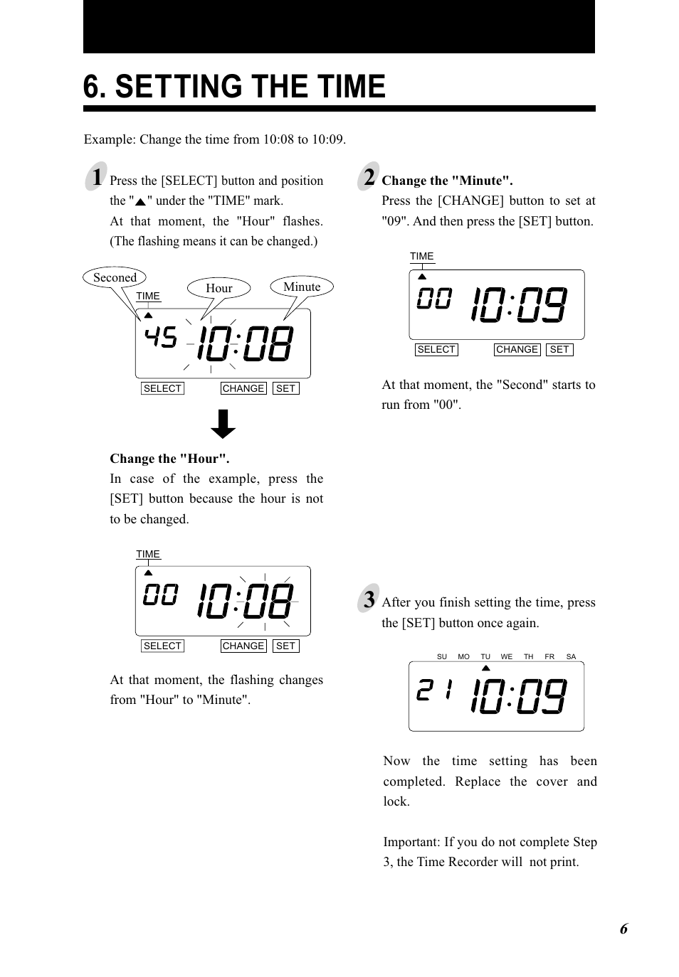 Setting the time | Lathem 5000E Plus User Manual | Page 11 / 62